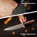 FUJUNI Damastmesser Profi Kochmesser Mit Extrem Scharf 20 cm Klinge Aus 67 Lagen VG10 Damaststahl Küchenmesser, Holzgriff, Geschenkbox