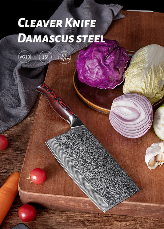 FUJUNI HF Series Damascus Steel 7" Cleaver Knife