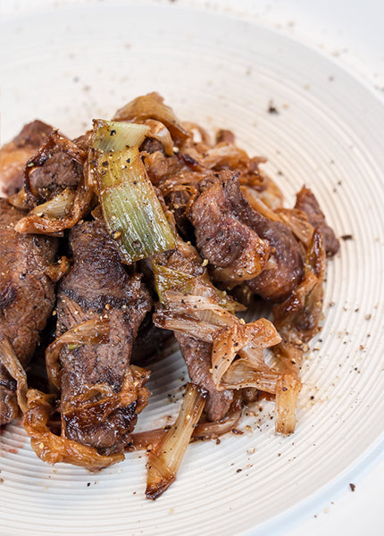 Fried Beef Steak Strips with Beijing Onion